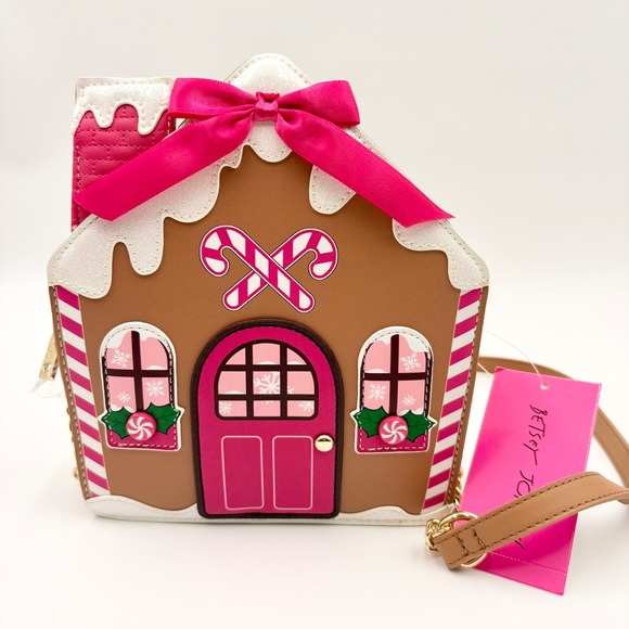 Betsey Johnson Handbags - Betsey Johnson Gingerbread House Crossbody Bag Brown Pink Christmas XOHOLIDAY